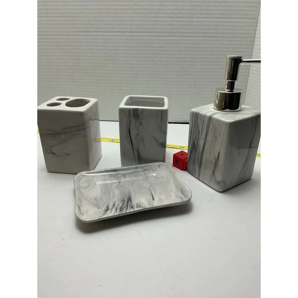 Vanity Set Marble Look Ceramic Sink Top 4‎ Piece NIB